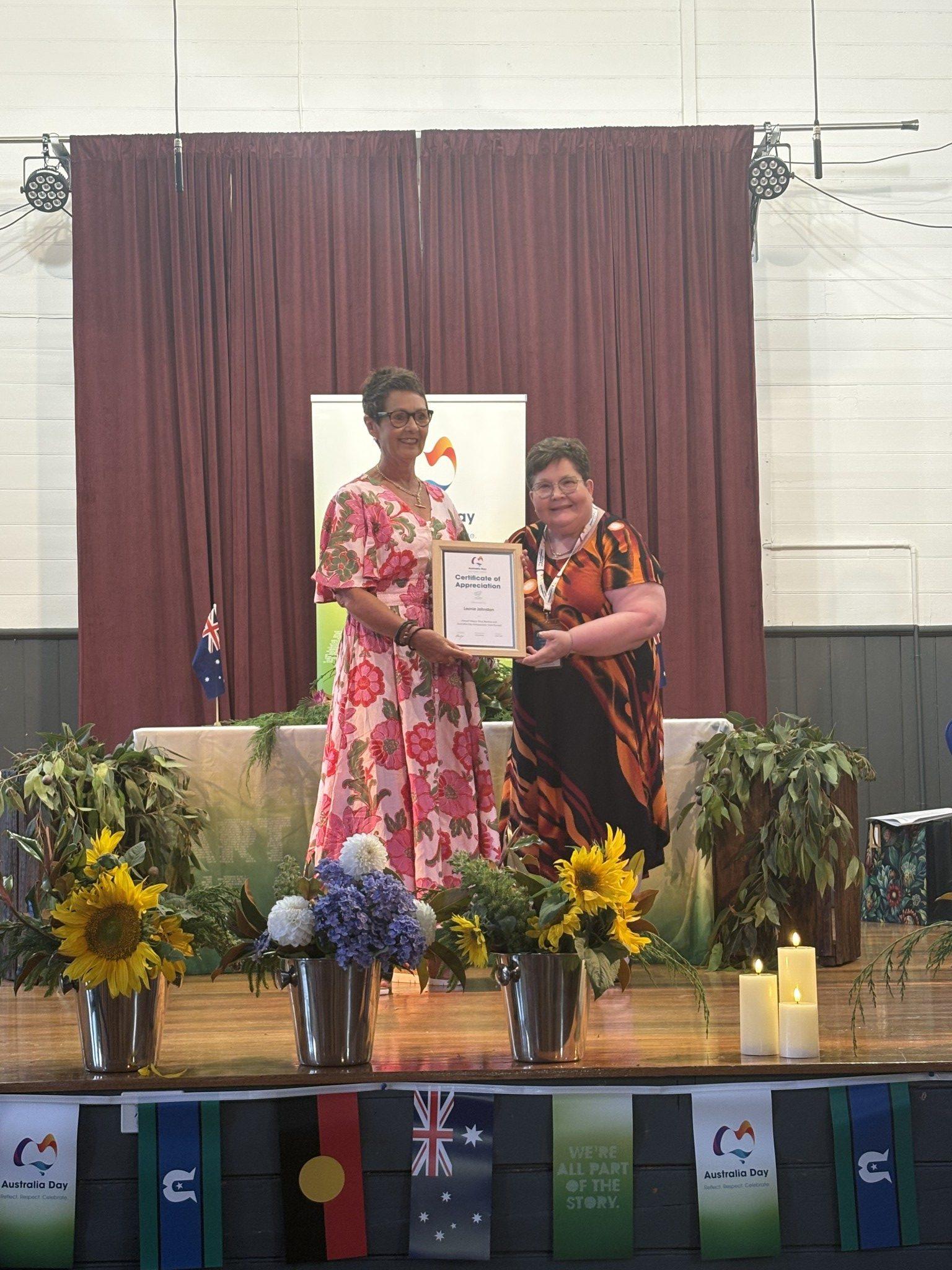 Certificate of Appreciation - Leonie Johnston